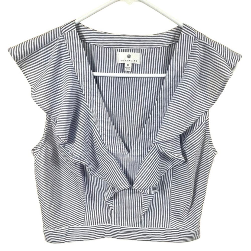 Womens Stylish Crop Blouse Soialite Size M Striped Shirt